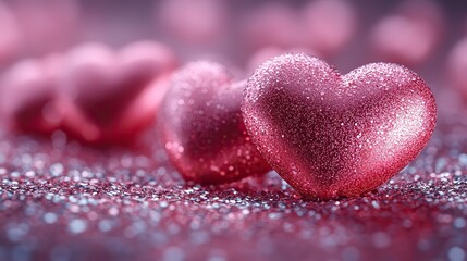 Obraz premium Pink hearts cascade on glitter, romantic for love and spring.