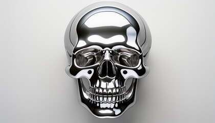 chrome 3d reflective skull on a transparent white background