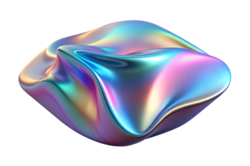 Twisting iridescent loop sculpture transparent image. Dynamic fluid form in blue pink gradient, isolated 3d render. Metallic smooth curves. design element png