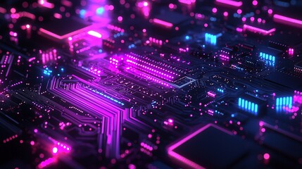 Obraz premium Glowing blue and purple electronic circuit board design abstractly displayed