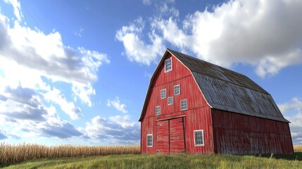 Obraz premium Barn Quilt on a Majestic Building Under the Blue Sky