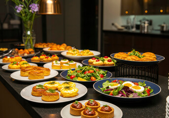Exquisite brunch buffet with beautifully plated dishes at a high-end event