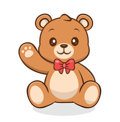 Cute Teddy Bear Vector – Sitting Pose with Raised Hand for Children’s Books, Nursery Decor & Toy Store Branding