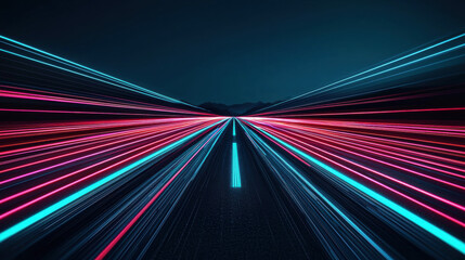 Neon lights create dynamic sense of speed motion, symbolizing ultra fast movement on futuristic road