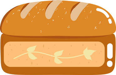 Vector illustration of a freshly baked bread loaf with a golden crust. Perfect for bakery, cafe, and food-related designs. Clean and minimal flat style.