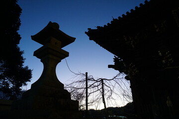 A dark scene at an old Japanese temple