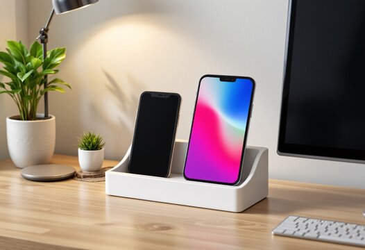 Smart desk organizer mockup with built in wireless charger.