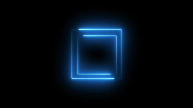 Neon square frame animation. Glowing neon geometric border on black background.