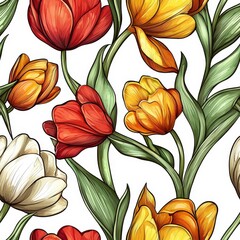 Tulip flower plant flora bloom botany seamless pattern ornament tile design