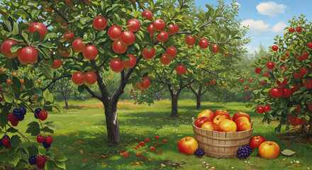 Pixilated Apple Orchard Scene