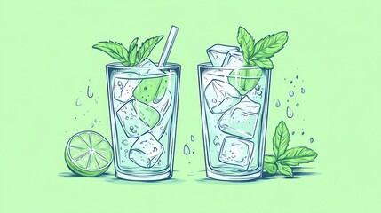 Refreshing Mint Lime Cocktails Illustration (1)