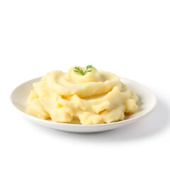 Mashed potatoes on plate, isolated on white background