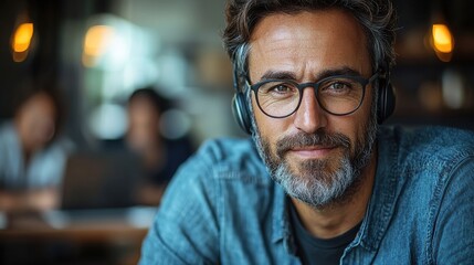 Fototapeta premium Thoughtful and Focused Businessman Sitting at Table Using Laptop in Coworking Office Space Contemplating Business Strategy or New Ideas