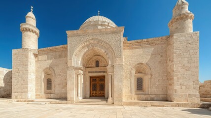 Obraz premium Ancient Stone Mosque under Clear Blue Sky