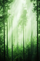 Obraz premium A glowing aurora illuminating the tree silhouettes of a dense northern forest, Conifer,Tree,Gymnosperms,OrganismsForests