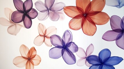 Obraz premium Colorful translucent flower suspended against a light background, creating a whimsical atmosphere