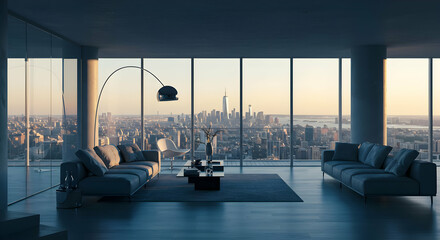 Modern High-Rise Living Room With City View