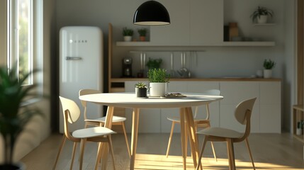 Fototapeta premium Modern Kitchen Dining Area Interior; Sunlight