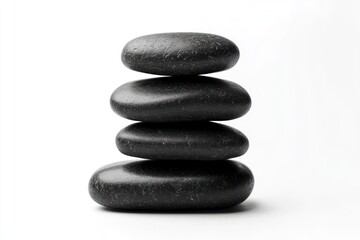 Stacked Black Stones Creating a Zen-like Balance on White Background