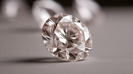 Closeup of a Sparkling Round Cut Diamond on Neutral Background
