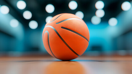Fototapeta premium Closeup of an Orange Basketball on a Wooden Court