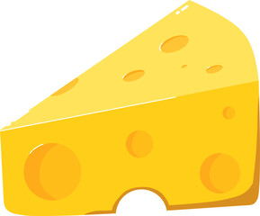 Minimalist vector of a cheese slice with a smooth texture and classic holes. Ideal for food packaging, menus, cheese shops, and dairy product branding.