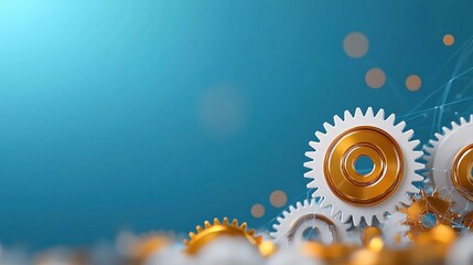 Mechanical gears and cogs rotating in synchronization on a vibrant blue background representing the concept of innovative engineering solutions for industrial and business success