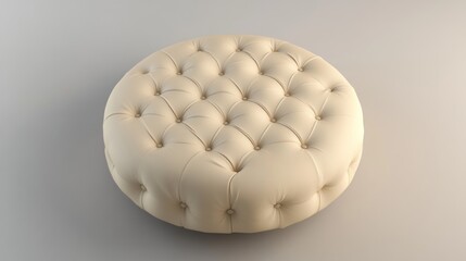 Elegant Round Tufted Ottoman: Cream Upholstered Seat
