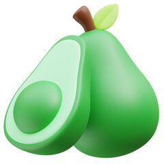 Avocado Slice and Whole 3D Illustration