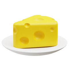 Cheese on White Plate 3D Illustration