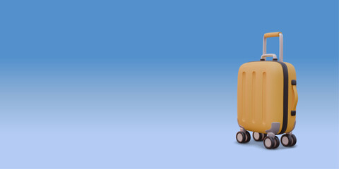 3D Yellow Suitcase Luggage. Travel Object, Pack things. Time to Travel. Vector illustration on gradient background