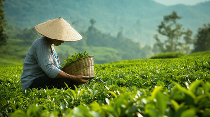 tea plantation, person collecting tea