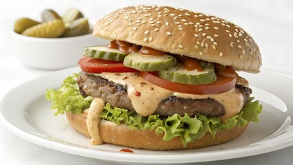 Cheeseburger with Bacon, Pickles, and Onion
