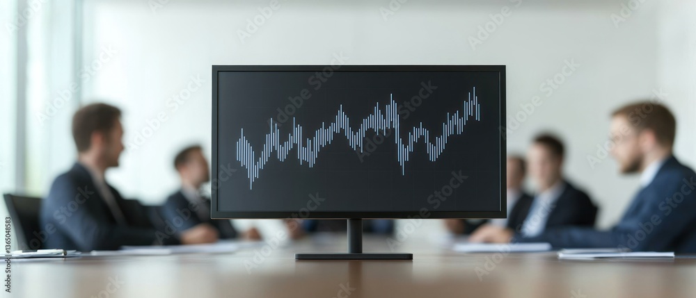 Aufkleber Business Meeting with Graph Displaying Data Trends in Background and Professionals Collaborating