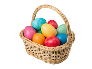 Fototapeta premium Festive Easter eggs in a charming wicker basket, high-quality PNG cutout with a transparent white background for crafts, graphics, and prints