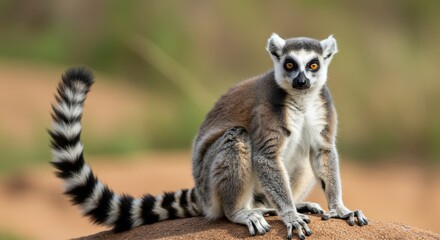 Obraz premium Ring Tailed Lemur Sitting on Rock in Nature