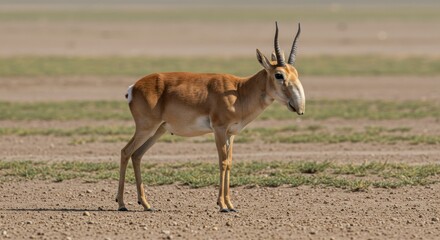Saiga Antelope in Desert Habitat Wildlife Photography