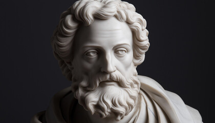 Classical Marble Bust Portrait Sculpted Mans Face, Hair, Beard