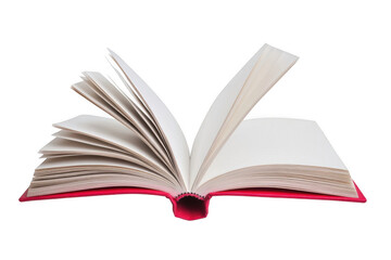Fototapeta premium An open book with blank pages on a white background, with a red cover, png