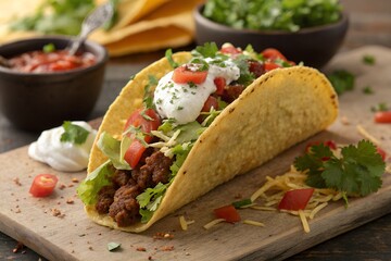 Beef Taco with Cheese, Lettuce, and Sour Cream
