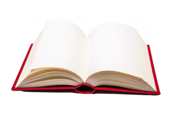 An open book with blank pages on a white background, with a red cover, png