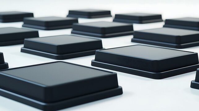 A row of black squares are lined up on a white background - Powered by Adobe