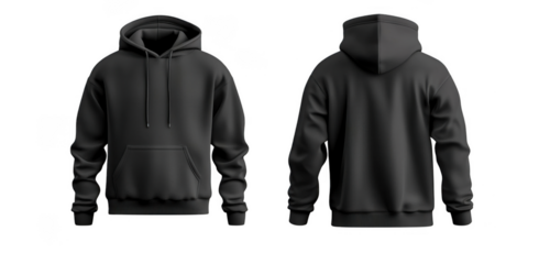 Black hoodie mockup template on a white background, png