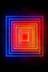 Vertical Neon light square frame. Box with led glow. Laser gradient border. Geometric fluorescent outline.