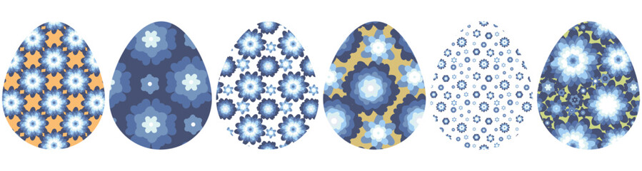 Patterns with Easter eggs in blue and yellow colors.