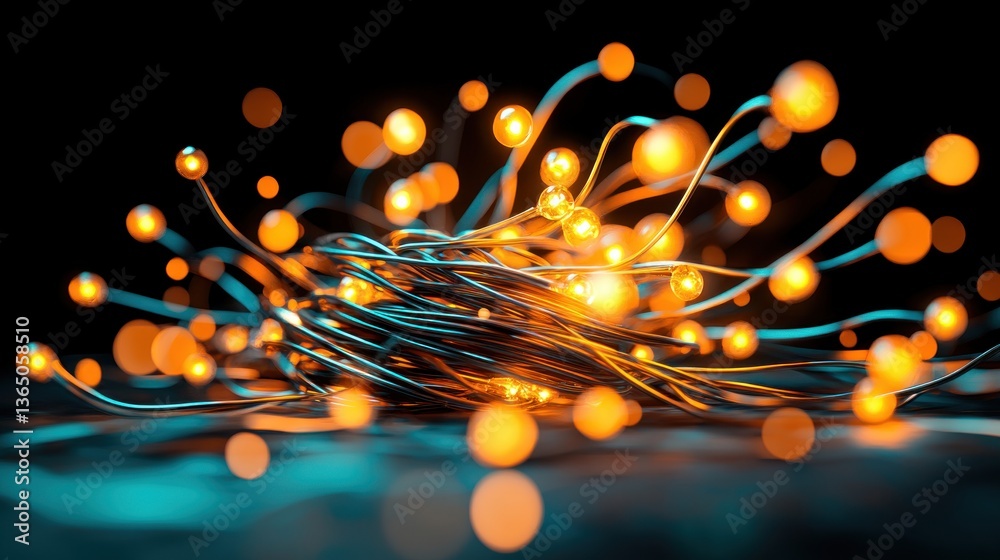 Aufkleber abstract composition of glowing lights and wires on dark background for creative concepts