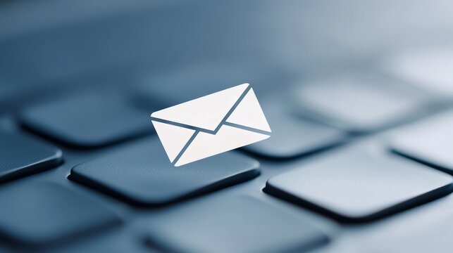 Digital Email Marketing Concept with Blue Envelope Icons and Laptop on Bright Background