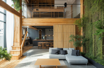 A teenagers loft with a sliding bamboo door framing urban style and inspiring dynamic creativity