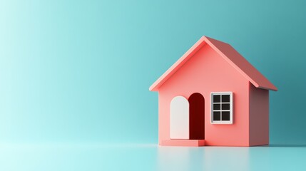 3D Rendered Pink House on Light Blue Background