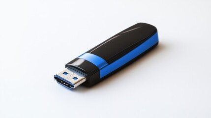 Black and blue USB-C cable on white background